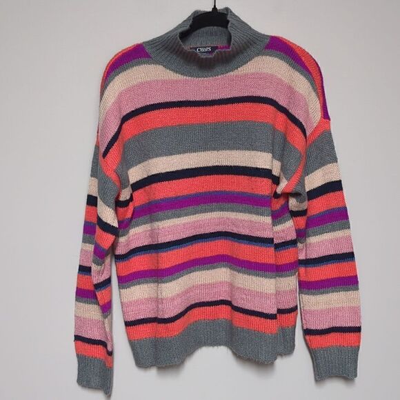 Chaps Mock Neck Striped Sweater - Picture 1 of 5